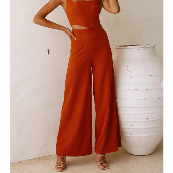 Hello Molly So Automatic High Rise Wide Leg Casual Pants Rust Brown S - Picture 1 of 11